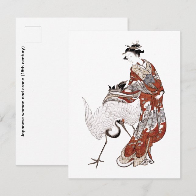 Cartão Postal Mulher japonesa e grou (século XVIII) (Frente/Verso)