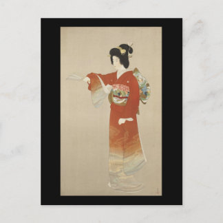 Cartão Postal Mulher Japonesa Em Kimono