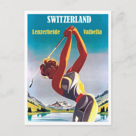 Cartão Postal Mulher jogando golfe na Suíça, Lenzerheide, Valbel