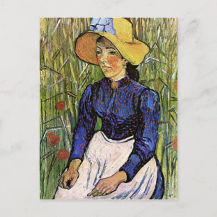 Cartão Postal Mulher jovem com palha Chapéu Van Gogh Bela Arte