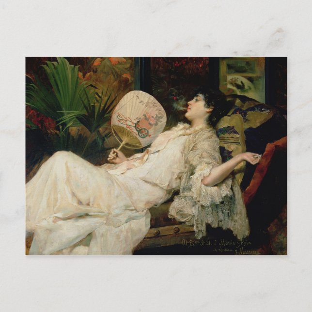 Cartão Postal Mulher Jovem Fumando, 1894 (Frente)