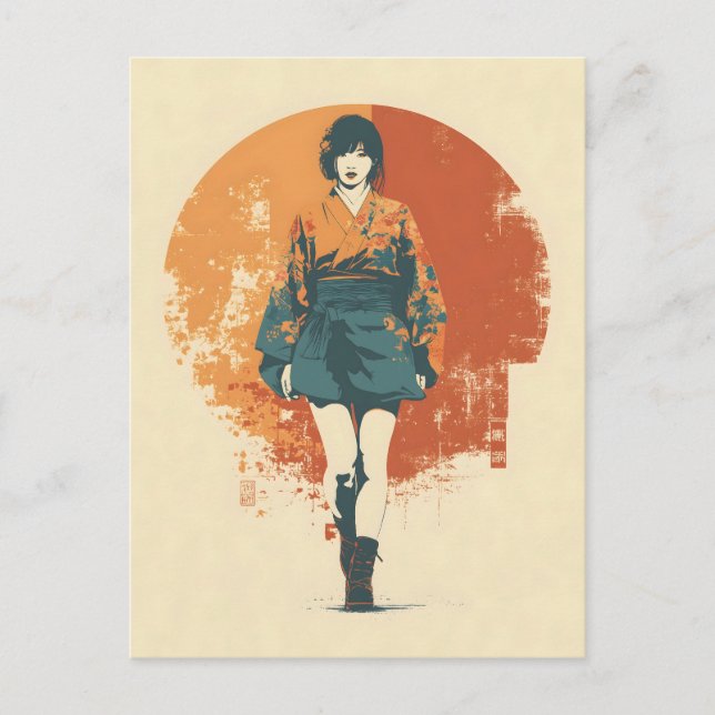 Cartão Postal Mulher kimono vintage (Frente)