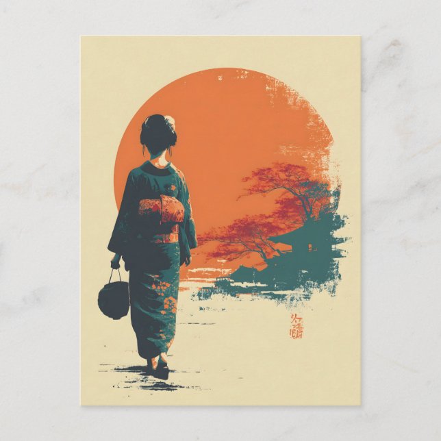 Cartão Postal Mulher kimono vintage (Frente)