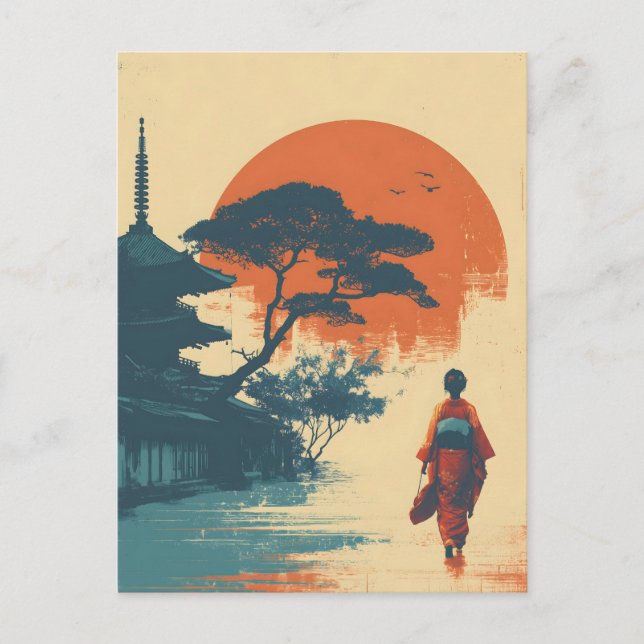 Cartão Postal Mulher kimono vintage (Frente)