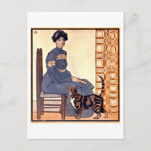 Cartão Postal Mulher Lendo com Gato por Penfield