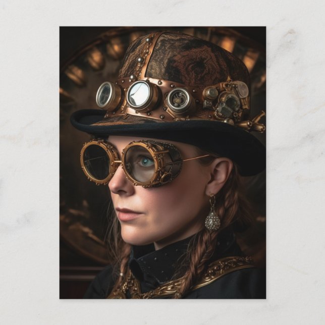 Cartão Postal Mulher Loira Moda Steampunk (Frente)