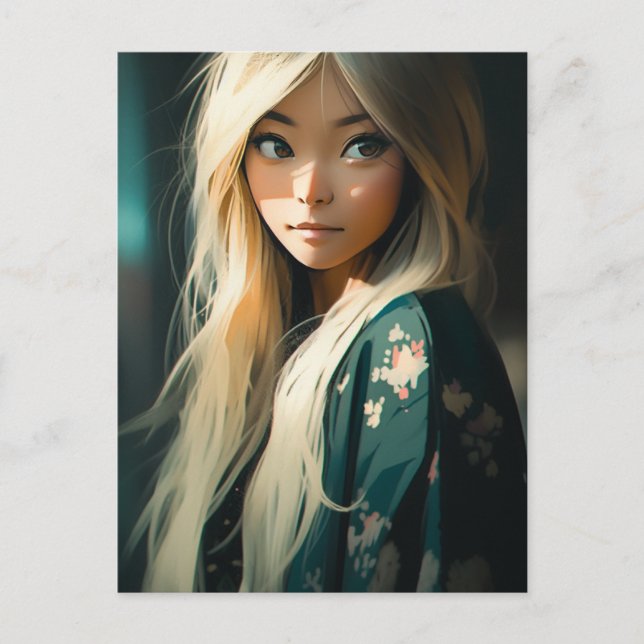 Cartão Postal Mulher longa loira cabeleira (Frente)