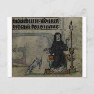 Cartão Postal Mulher medieval a girar com gato