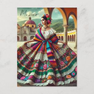 Cartão Postal Mulher mexicana de vestido tradicional