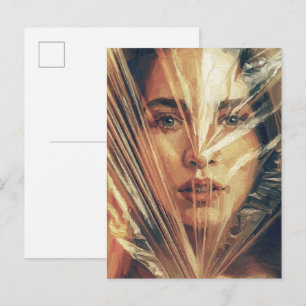 Cartão Postal Mulher Misteriosa por trás da Arte a Óleo Impasto 