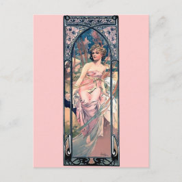 Cartão Postal Mulher mucha rosa romântica, deco de arte