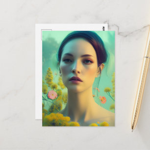 Cartão Postal Mulher nas Flores
