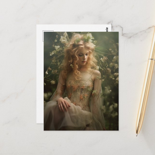 Cartão Postal Mulher nas flores silvestres (Frente/Verso In Situ)