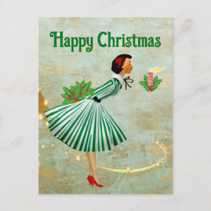 Cartão Postal Mulher Natal vintage 1950