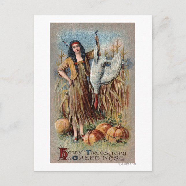 Cartão Postal Mulher Nativa Segurando Turquia (Frente)