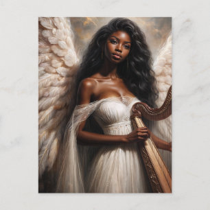 Cartão Postal Mulher Negra Anjo Com Harpa