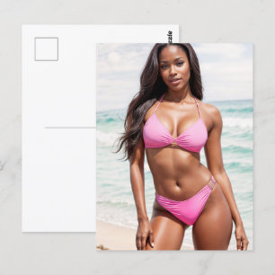 Cartão Postal Mulher Negra Em Bikini Rosa