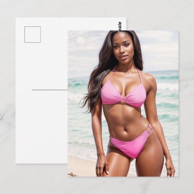 Cartão Postal Mulher Negra Em Bikini Rosa (Frente/Verso)