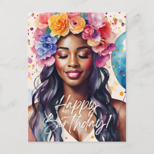 Cartão Postal Mulher Negra Feliz Aniversário Multicolor