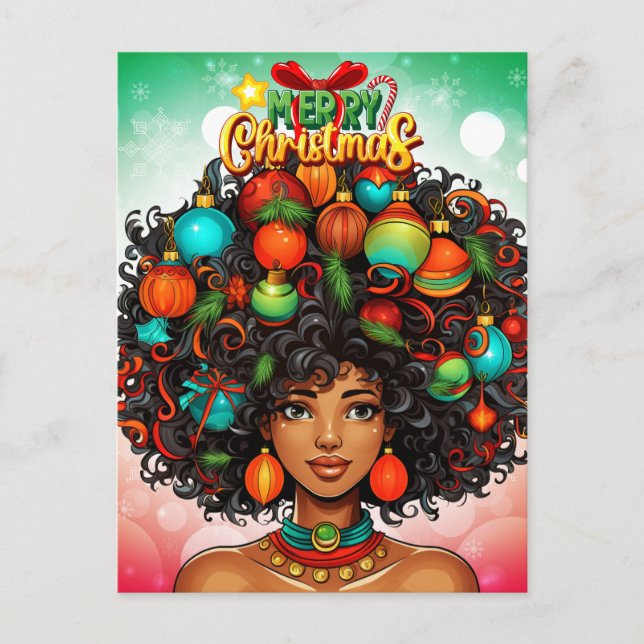 Cartão Postal Mulher Negra Melanin Árvore de Natal Ornamentos de (Frente)