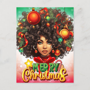 Cartão Postal Mulher Negra Melanin Árvore de Natal Ornamentos de