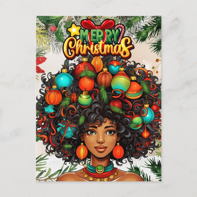 Cartão Postal Mulher Negra Melanina Natal Afro Rainha Natural (Frente)