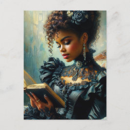 Cartão Postal Mulher Negra Vintage Lendo Estética Vitoriana