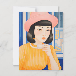 Cartão Postal Mulher no Café