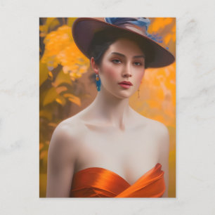 Cartão Postal Mulher no Cartão-postal do outono