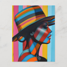 Cartão Postal Mulher no Chapéu Colorido 7 Silhueta em greve