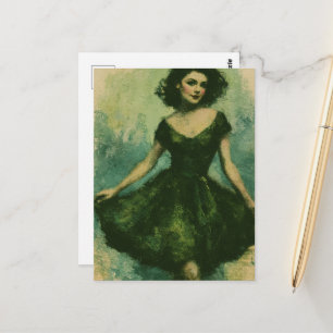 Cartão Postal Mulher no Vestido Verde