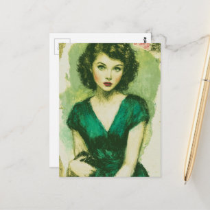 Cartão Postal Mulher no Vestido Verde