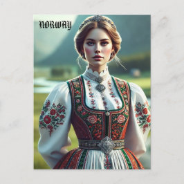 Cartão Postal Mulher norueguesa em trajes tradicionais de Bunad