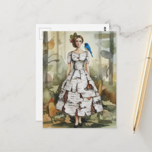 Cartão Postal Mulher num colagem de moda de vestido de casca de