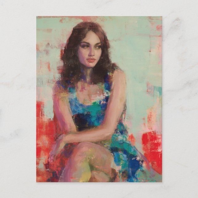 Cartão Postal Mulher num vestido azul (Frente)
