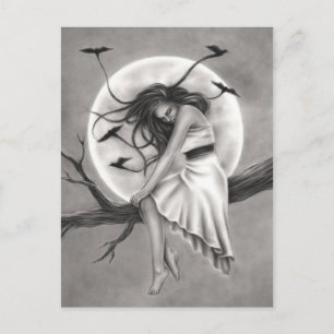 Cartão postal mulher pássaros voando Tranquilidade
