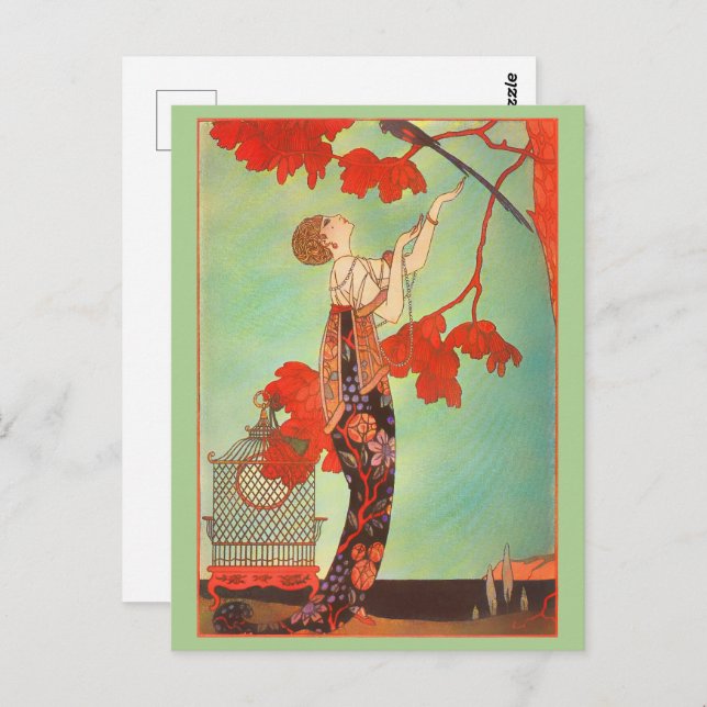 Cartão Postal Mulher Pintura Exótica Vintage (Frente/Verso)