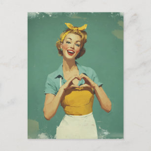 Cartão Postal Mulher Retro Enviando Amor