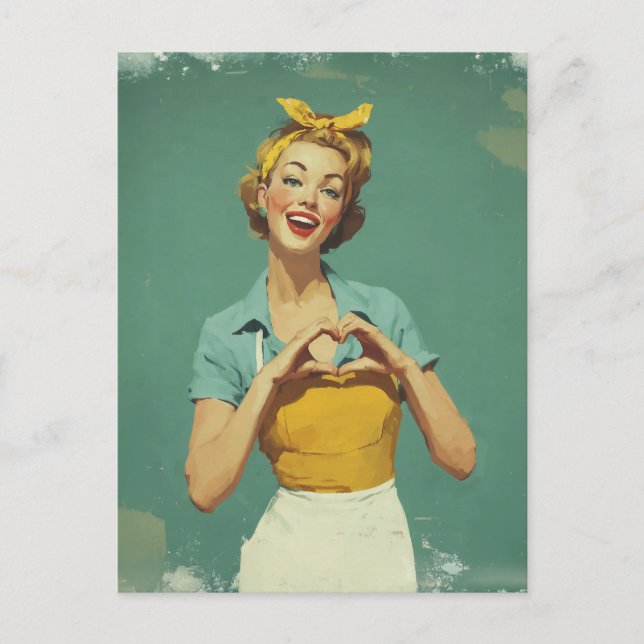 Cartão Postal Mulher Retro Enviando Amor (Frente)