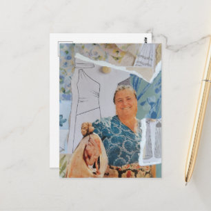 Cartão Postal Mulher Retro Frango para Jantar Colagem