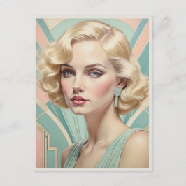 Cartão Postal Mulher Retro Inspirada no Art Déco Imagem de Senho
