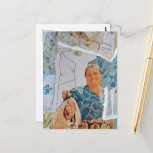 Cartão Postal Mulher Retro Traz Frango para Jantar Colagem