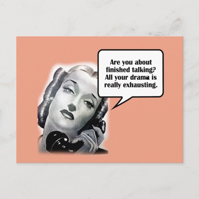 Cartão Postal Mulher Retrora ao Telefone, Drama (Frente)