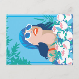 Cartão Postal Mulher-retrora com flores e sol
