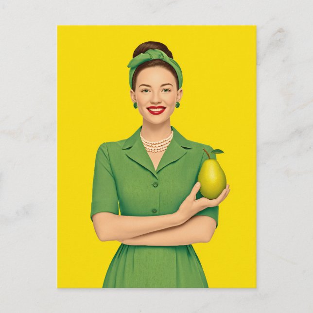 Cartão Postal Mulher-retrora com pera (Frente)