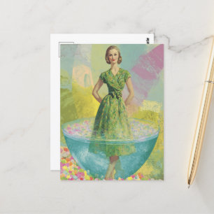 Cartão Postal Mulher-retrora na surreal de vidro fino