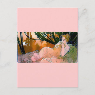 Cartão Postal Mulher rosa Art Nouveau Mucha