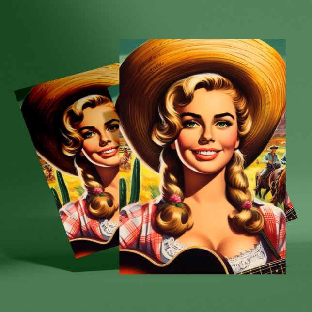 Cartão Postal Mulher Rural Fofo Retro (Criador carregado)
