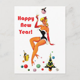Cartão Postal mulher sensual pin-up deseja feliz ano novo champa