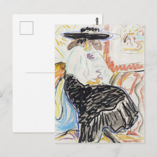 Cartão Postal Mulher Sentada de Kirchner Esboço Expressionista A